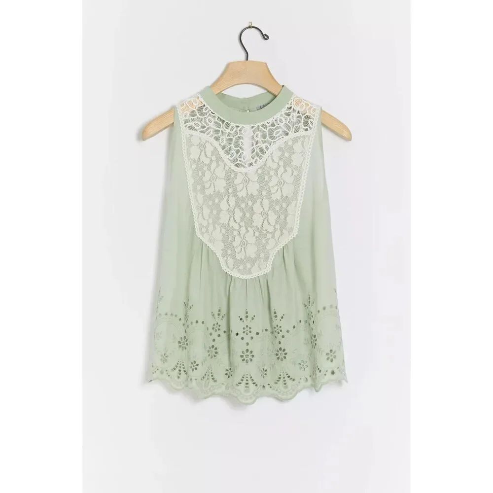 Anthropologie Bl-nk Rayna Eyelet Swing Top XS NWT